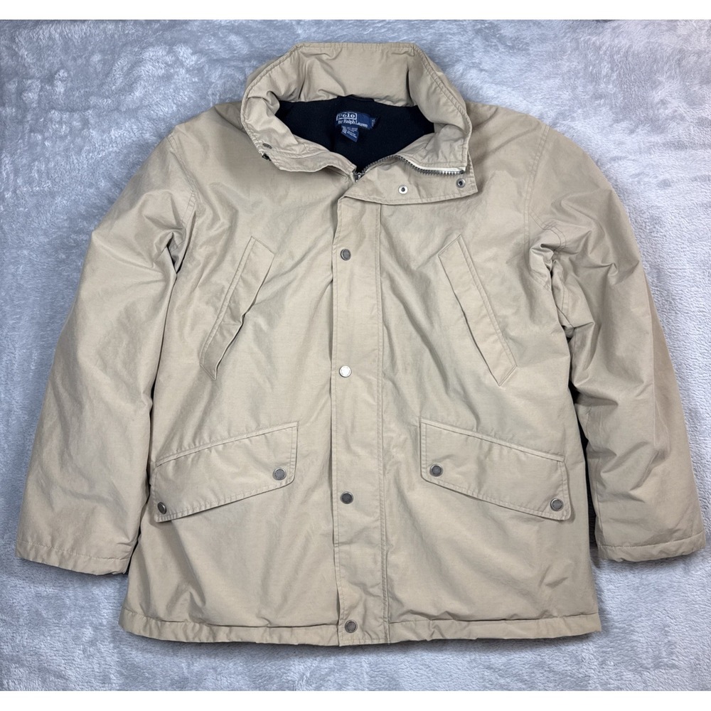 Vintage Polo Ralph Lauren Field Jacket Men XL Tan Softshell Fleece Quilt Lined